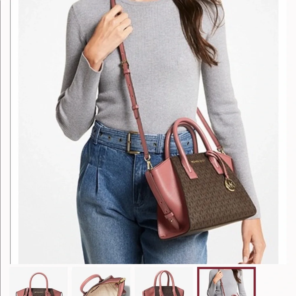 Michael Kors Avril Small Logo Top-Zip Satchel Sunset Rose